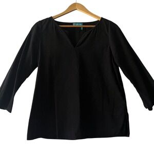 Fresh Produce Black Tunic Top Size S Cotton‎ V Neck Long Sleeve Casual